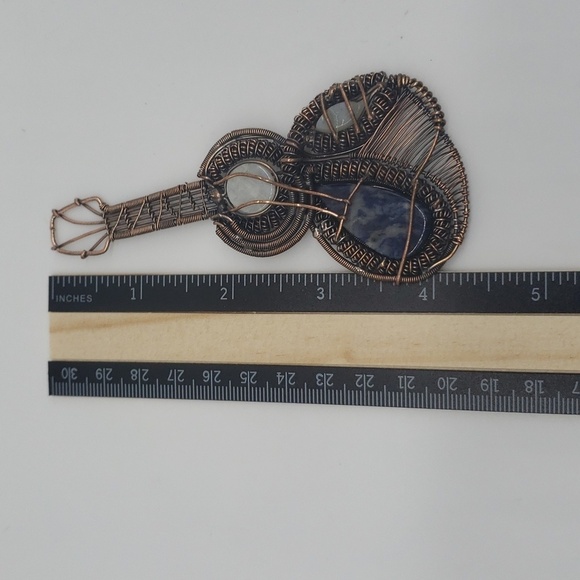 270- Sodalite Natural Stone Guitar Pendant Wire Wrapped Handmade NWT - Picture 3 of 6